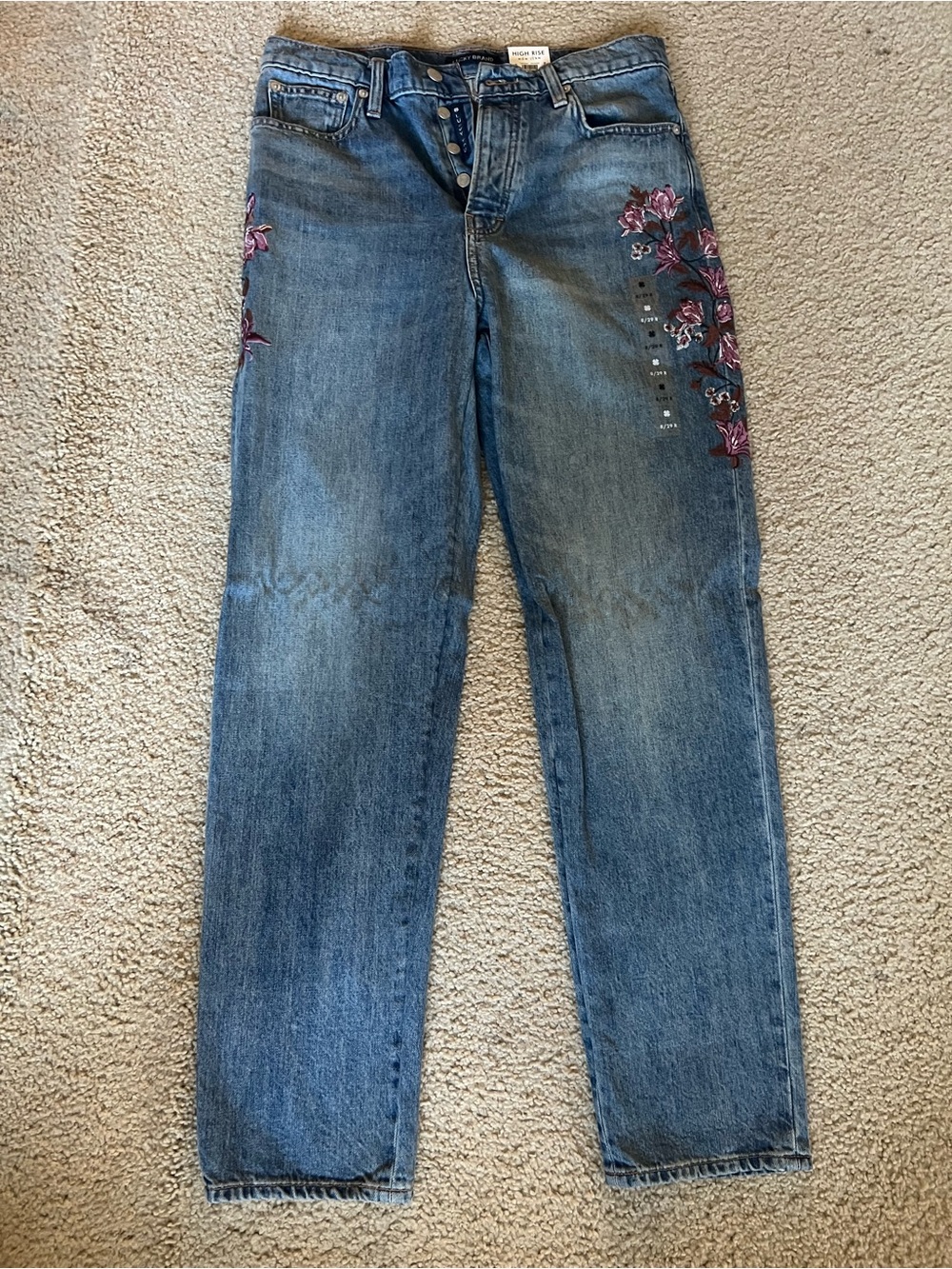 Lucky Brand Floral Embroidered High Rise Jeans